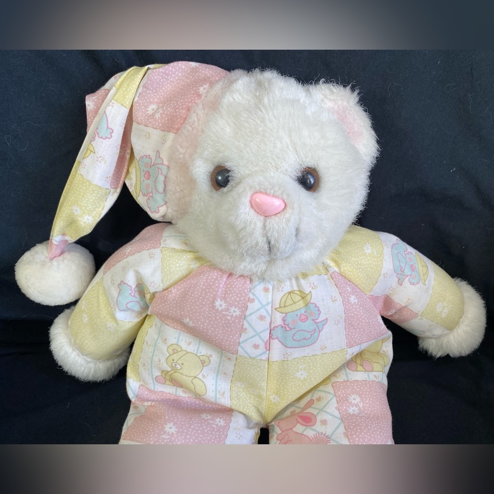 Vintage Teddy Bear Plush With Bunny Slippers
